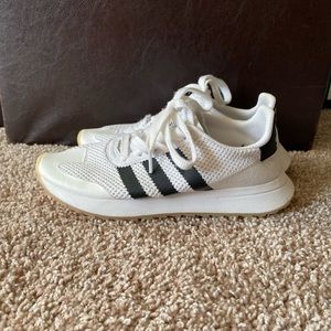 Kids White and Black Striped Adidas Sneakers